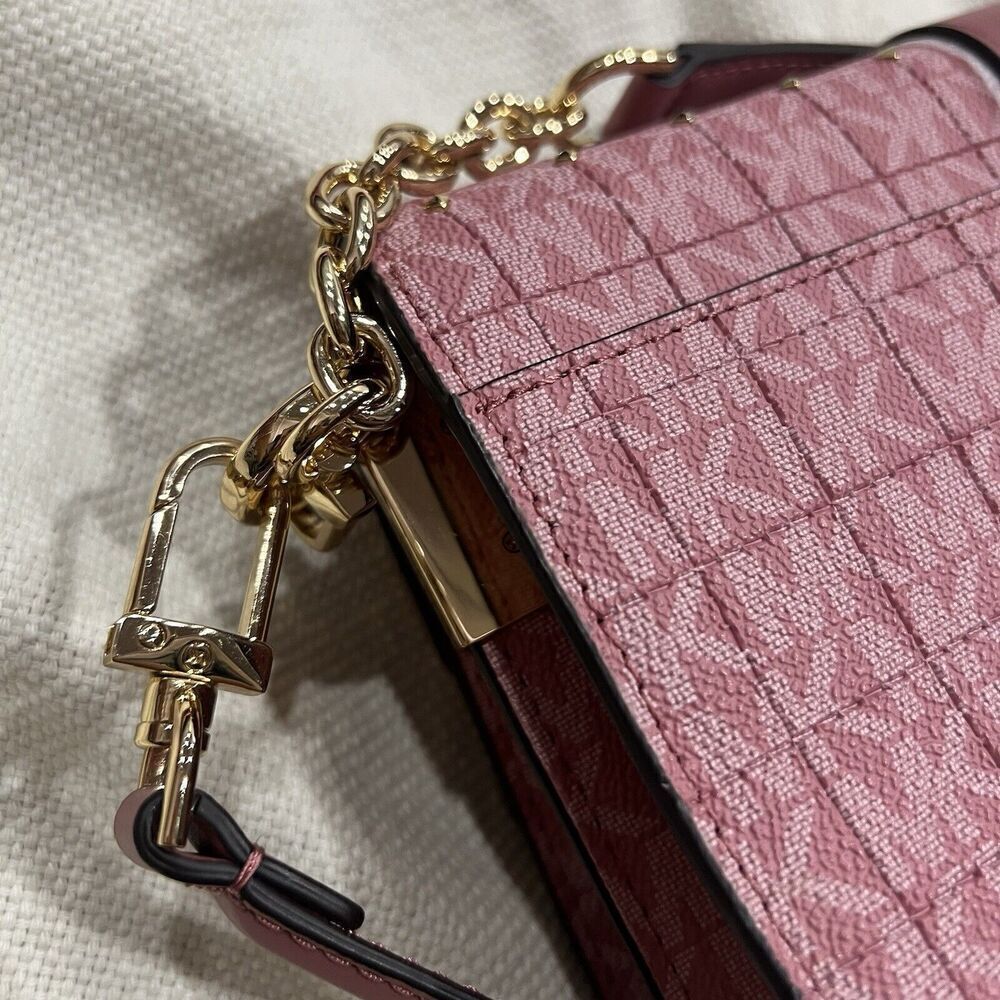 MICHAEL KORS Greenwich Quilted Faux Leather Studded Shoulder Crossbody Rose NWT - Picture 10 of 15